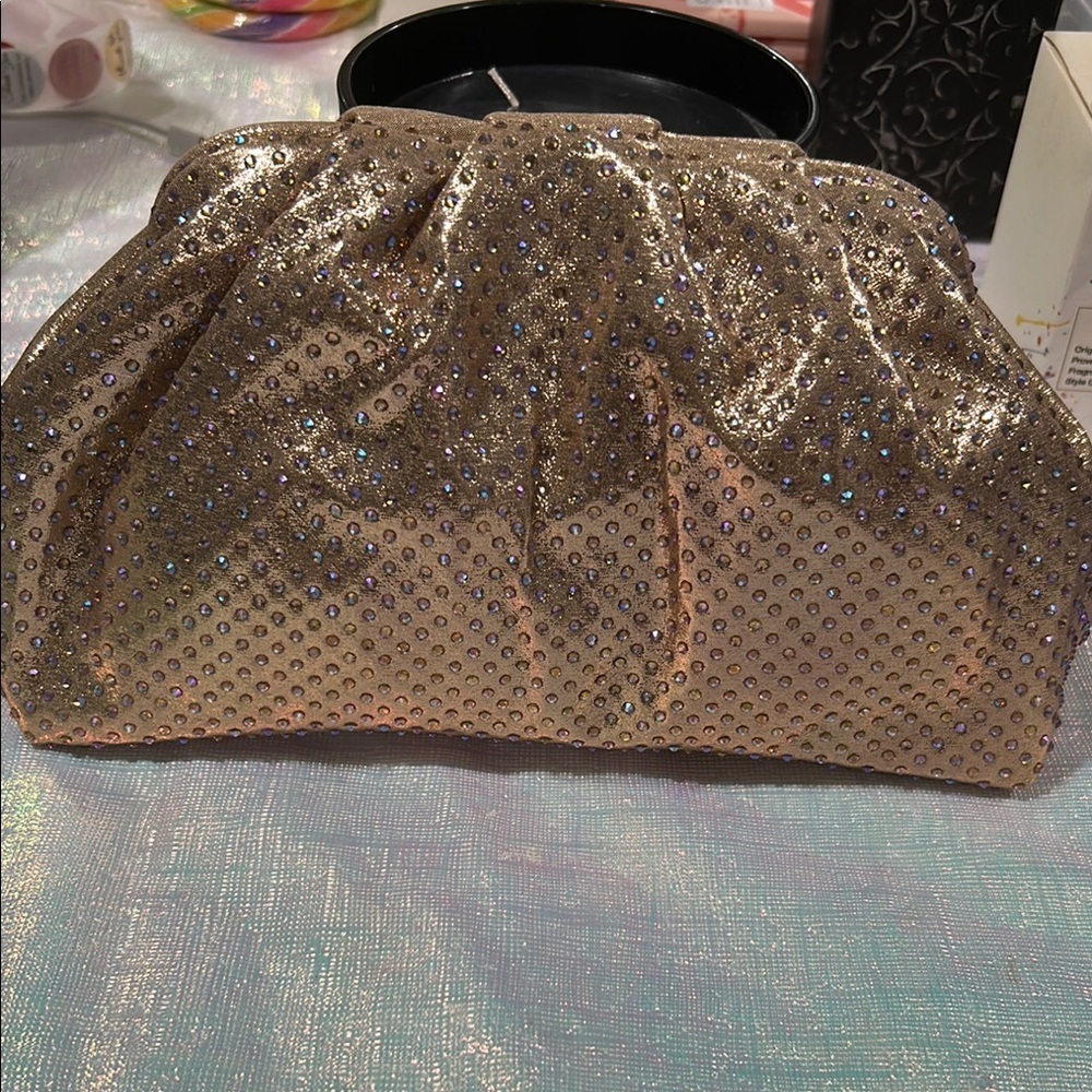829. Elegant Rose Gold Studded Crossbody Clutch - Picture 1 of 4